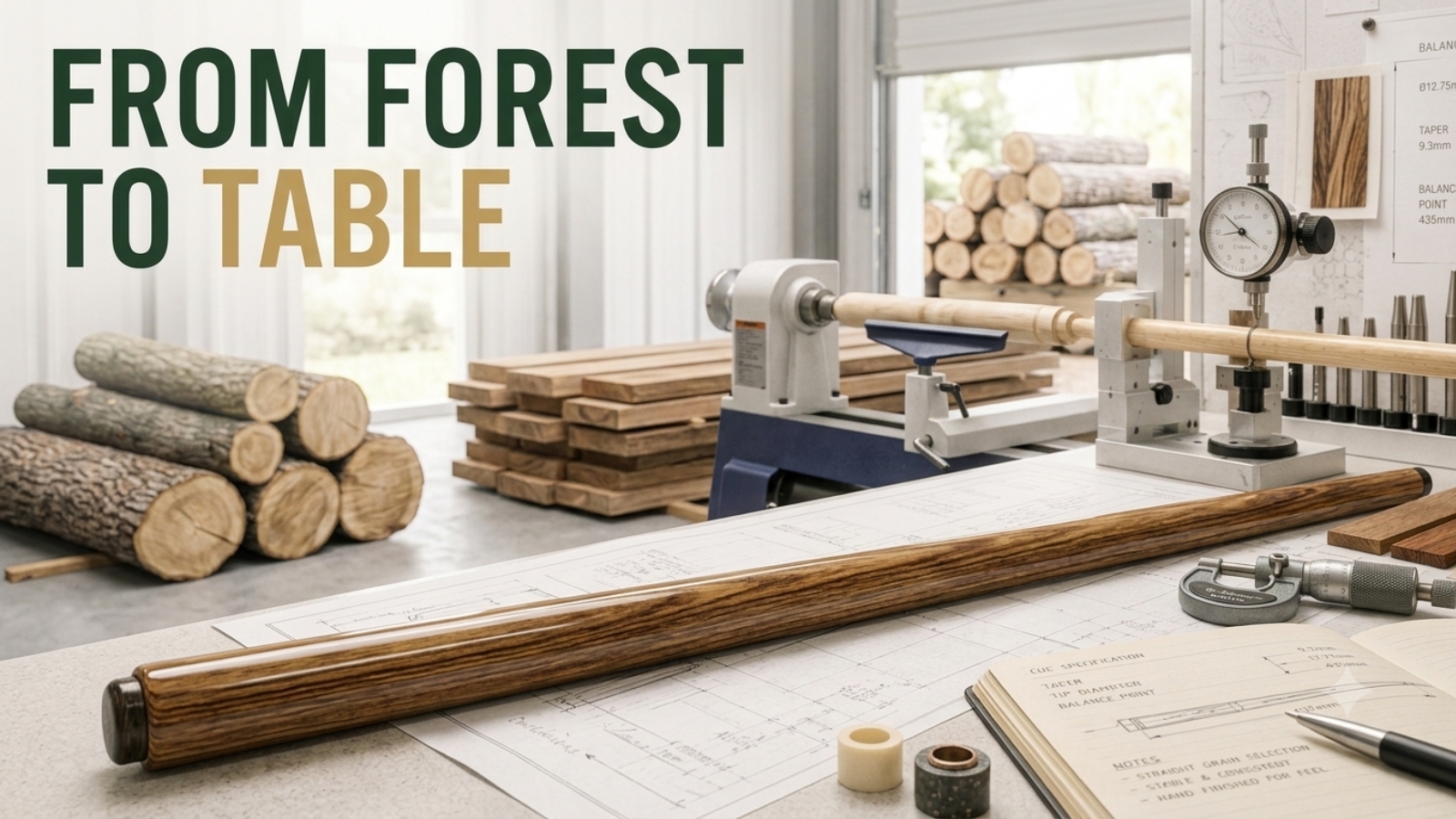 Ash timber, a lathe and measuring instruments in the PowerGlide workshop